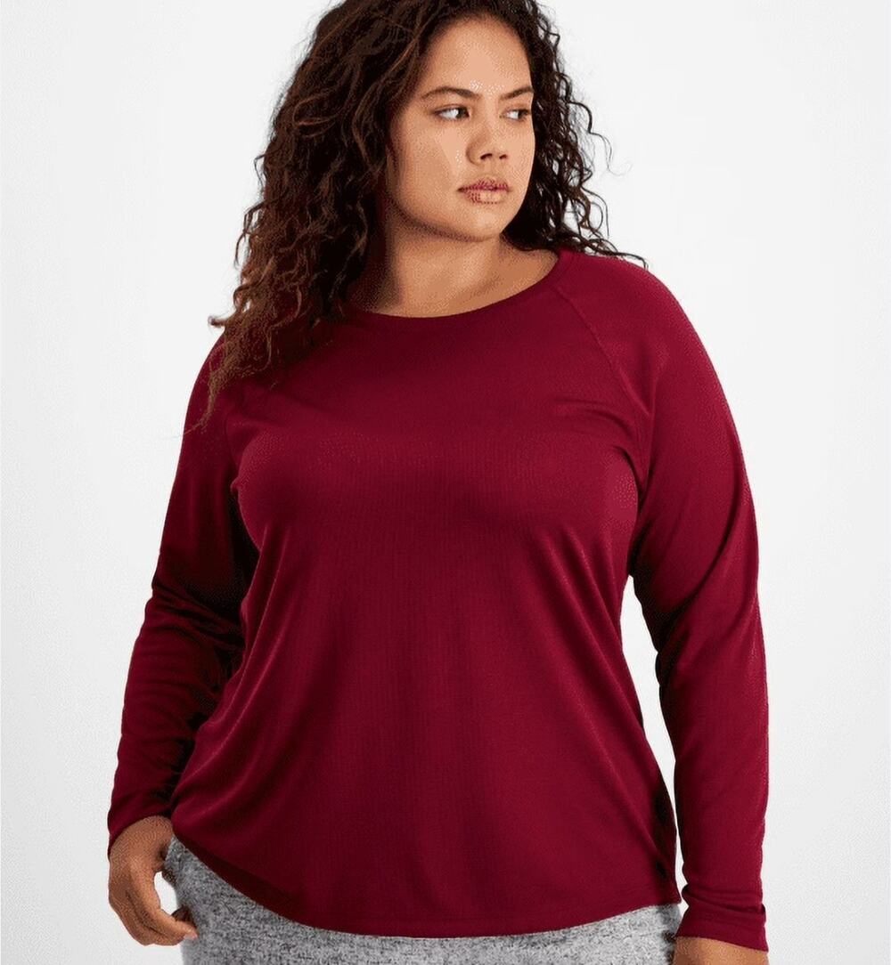 Ideology Plus Size Crewneck Long Sleeve in women's size 2X Burgundy